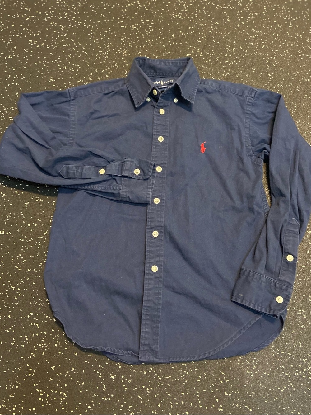 Ralph Lauren Navy Blue Button-Down Shirt with Red Pony